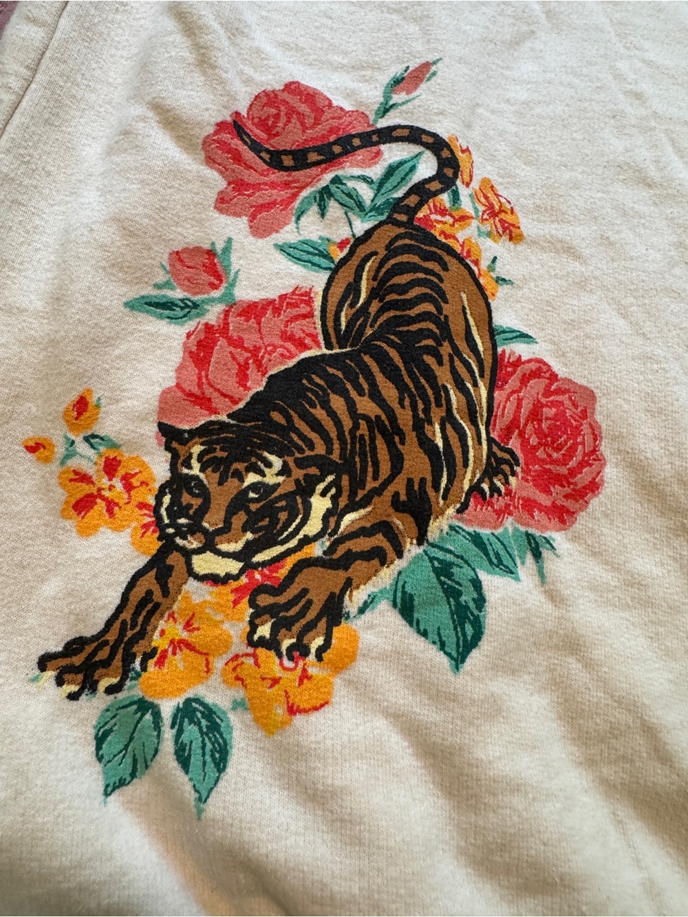 Anthropologie Cream Embroidered Tiger Sweatshirt with Puff Sleeves - Picture 7 of 9